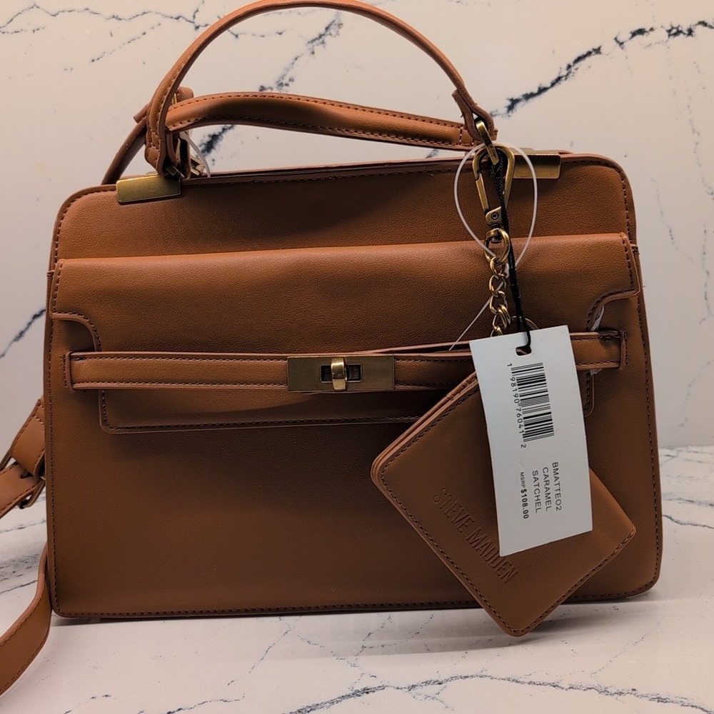 Steve Madden BMatteo 2 Caramel Satchel Convertible With Bifold Wallet NWT